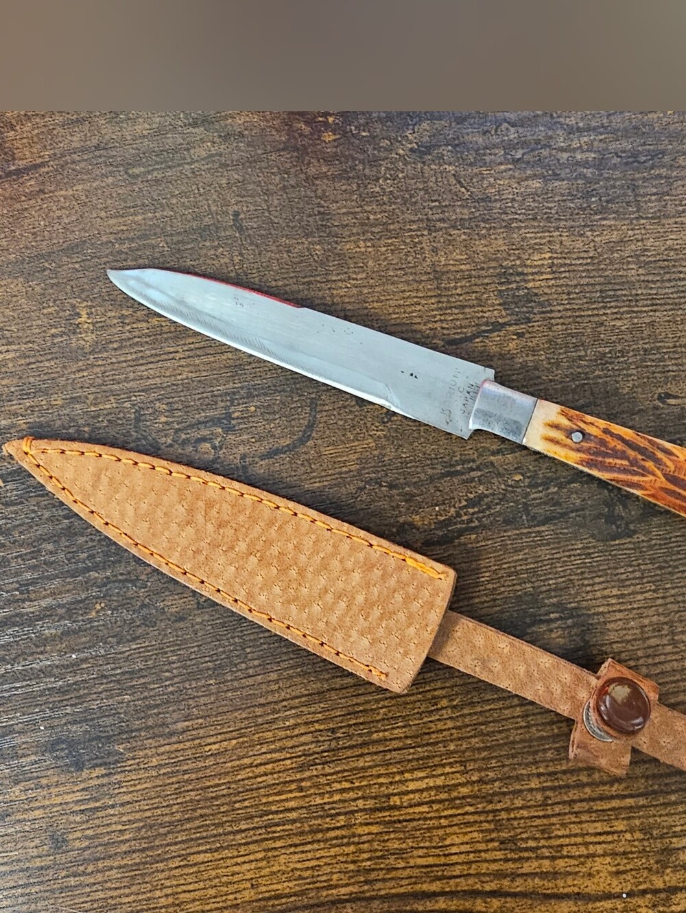 Leather Sheath Knife with Brown Wood Handle - Men's Accessory